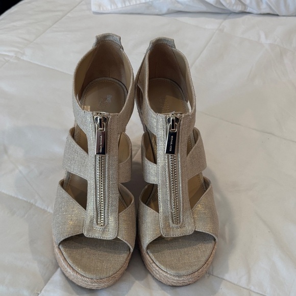 Michael Kors Gold and Tan Wedge Sandals - Picture 2 of 5